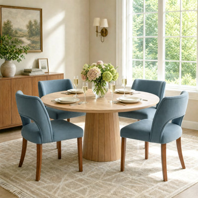 4-Piece Chenille Upholstered Solid Wood Dining Chair Set