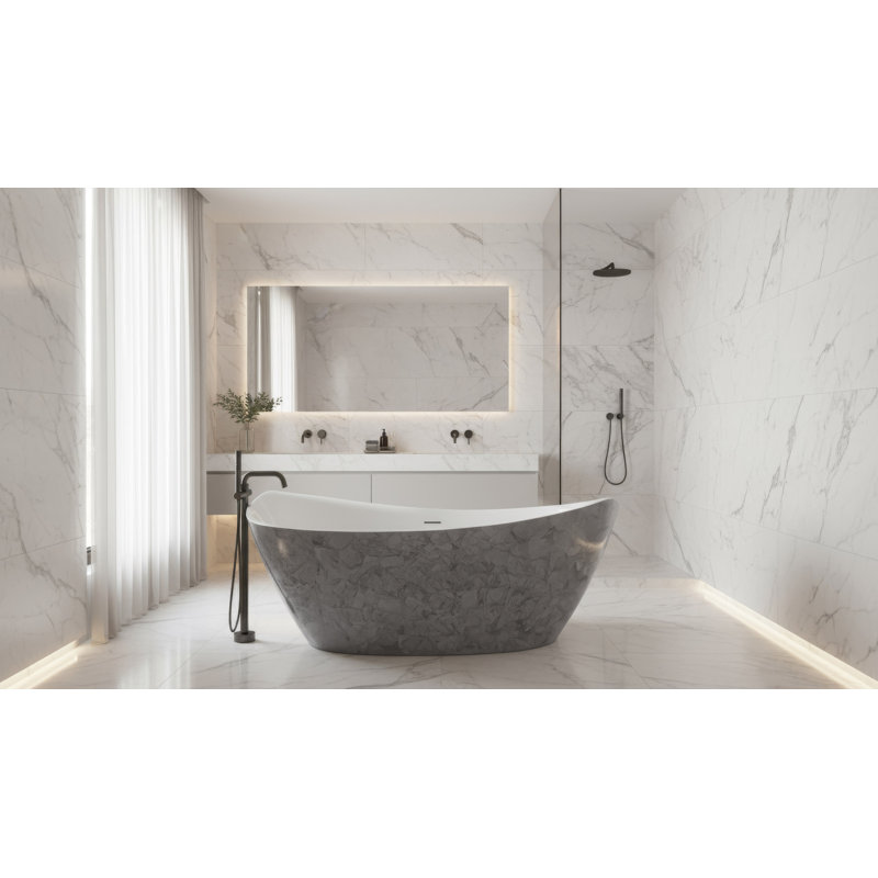 69.8'' L Freestanding Soaking Bathtub, Black/Silver