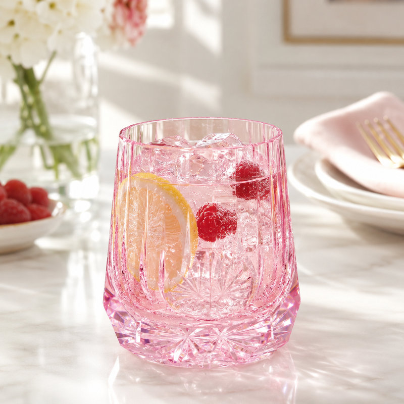 9 oz Verre en cristal turquoise à facettes Aqua, Rose