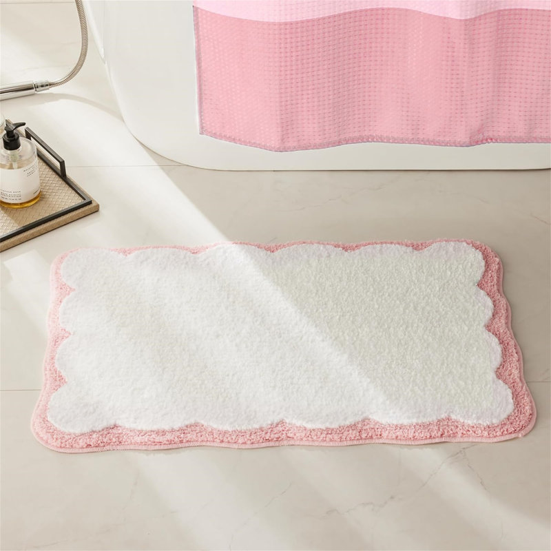 Attikus Microfiber / Microsuede Non-Slip Bath Mat, White/Pink