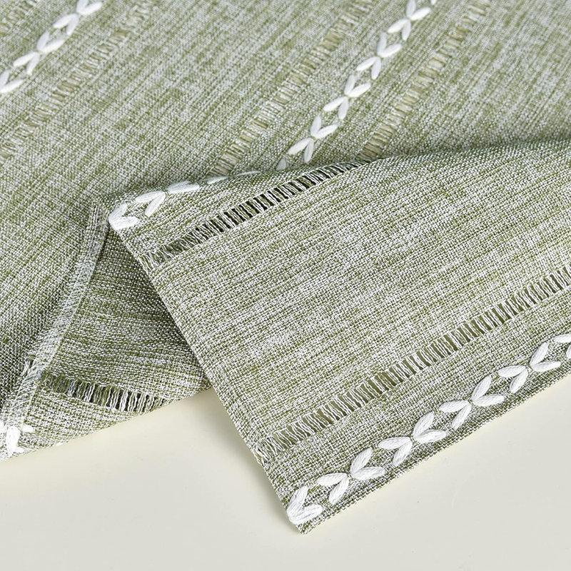 Rustique Farmhouse brodée petite nappe carrée jacquard rayée Nappe en lin lavable housse de table d'appoint cuisine salle à manger décoration de la maison vert 24 x 24 pouces