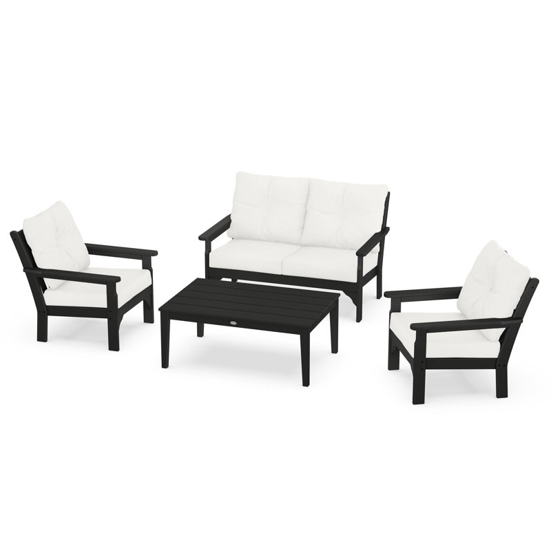 Vineyard 4-Piece Deep Seating Set, Black, Natural Linen