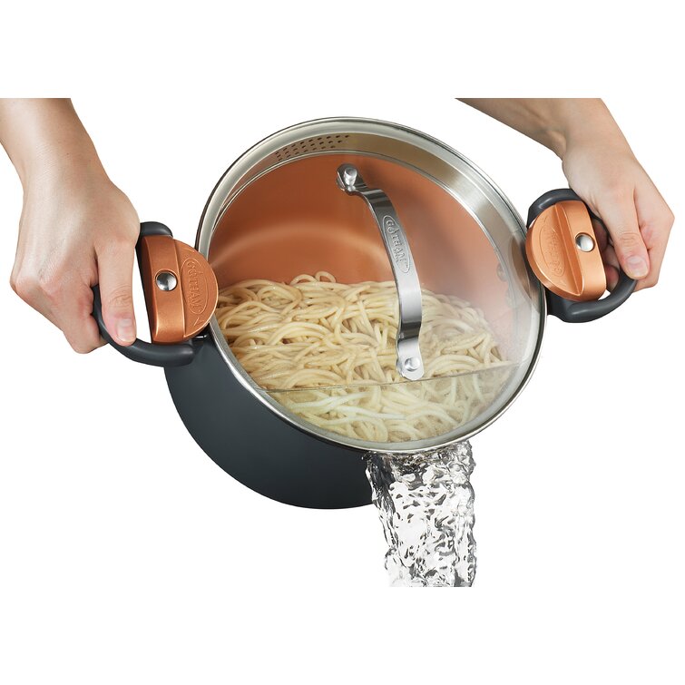 Gotham Steel Stock Multipurpose Pasta Pot with Strainer Lid & Twist and Lock Handles