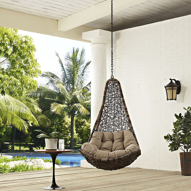 Black Mocha Wicker Rattan Outdoor Hanging Swing Chair with Stand