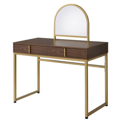 Coleen Vanity with Mirror in Walnut and Gold