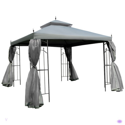 Patio Gazebo With Corner Frame Shelves, Double Roof Outdoor Gazebo Canopy Shelter With Netting, For Patio, Wedding, Catering & Events
