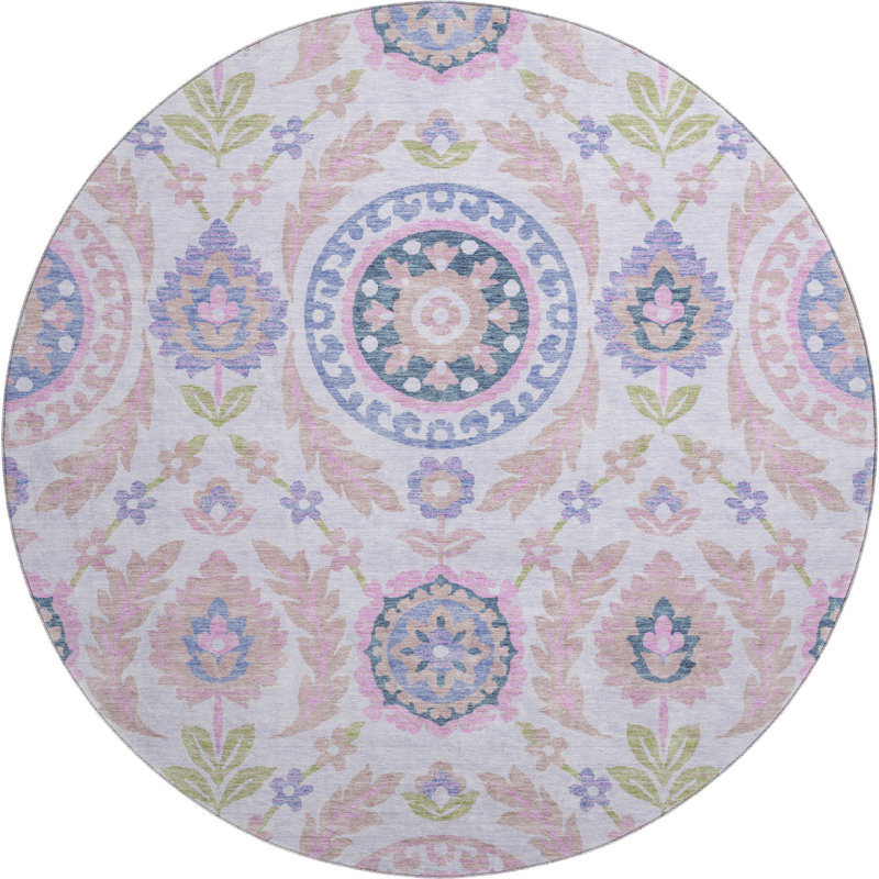 Premium Machine Washable Prisco Blush Rug, Round 8'