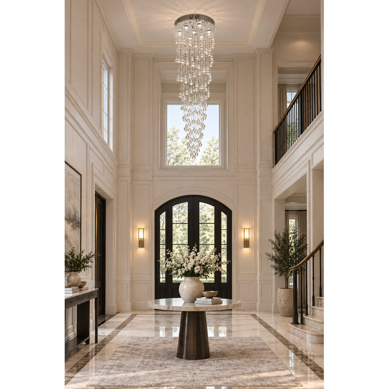 7 Light Double Swirl Crystal Drop Chandelier