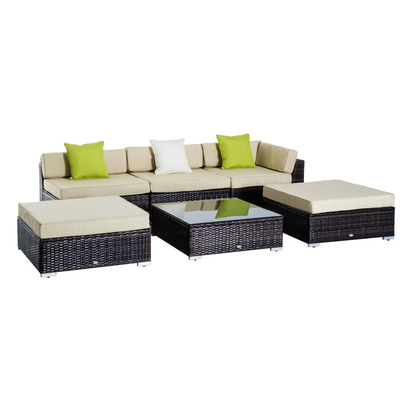 Normandy 6 Pieces Rattan Garden Furniture Set 5 Seater Sofa Set Brown