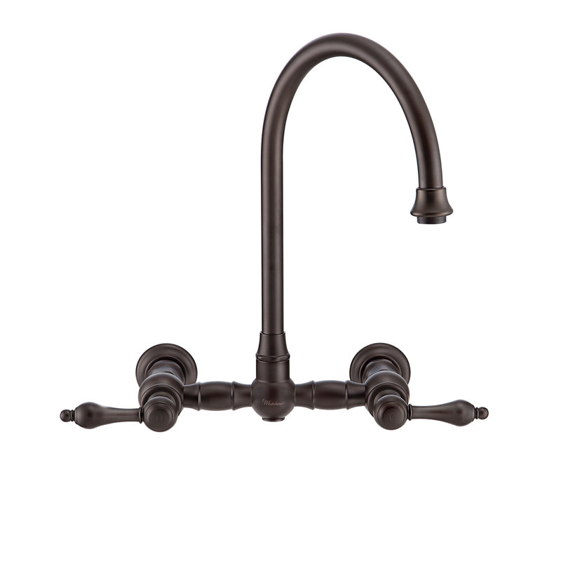Whitehaus Collection Wall Mount Faucet with Gooseneck Swivel Spout and Solid Brass Side Spray, Oil Rubbed Bronze