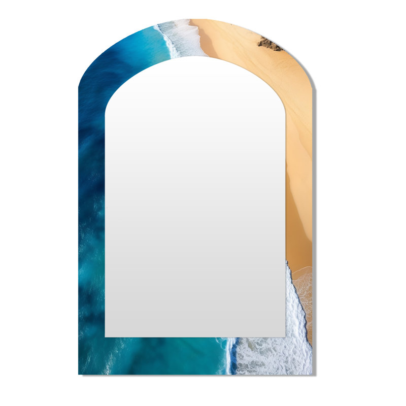 Waves Aerial Beach Escape V - Coastal Beach Nautical Wall Mirror In Asymmetrical Shapes, 43'' x 33''