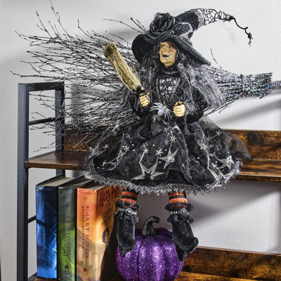 25" Sitting Halloween Witch With Spider