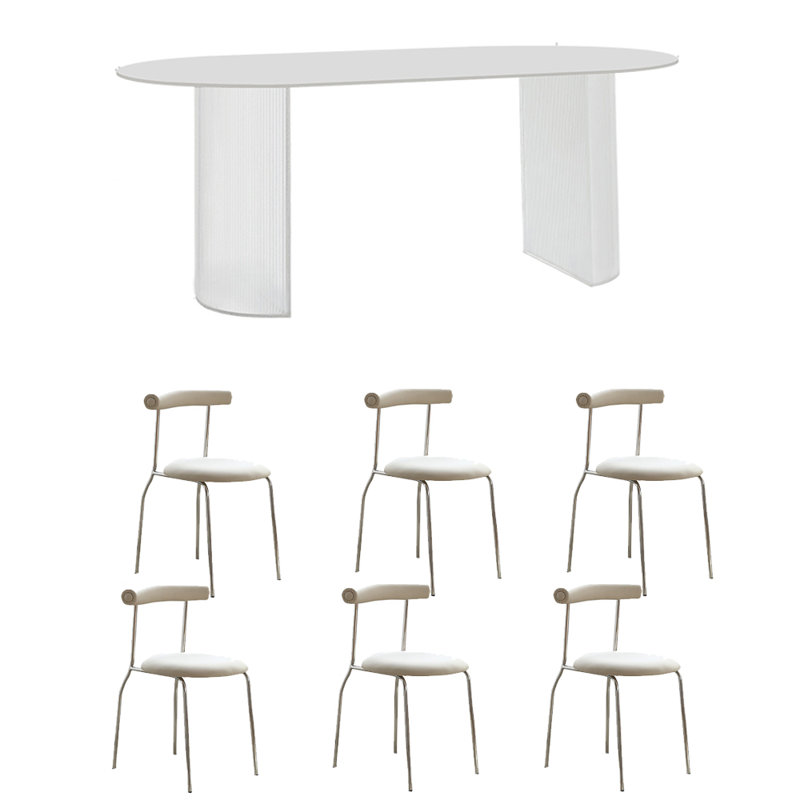 Ensemble de table de salle à manger en pierre frittée blanche, H 29,53 po x L 70,87 po x l 31,5 po