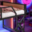 Lit superposé double au-dessus de double, lit superposé en métal avec tablettes de rangement et lumières, conception peu encombrante et silencieuse, noir-397213699
