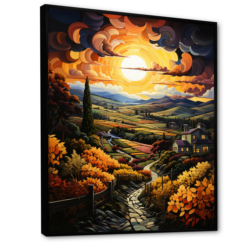 «Laik Countryside Bounteasant Vineyard Patchwork I», reproduction, H 44 po x l 34 po x P 1,5 po, Cadre flottant noir