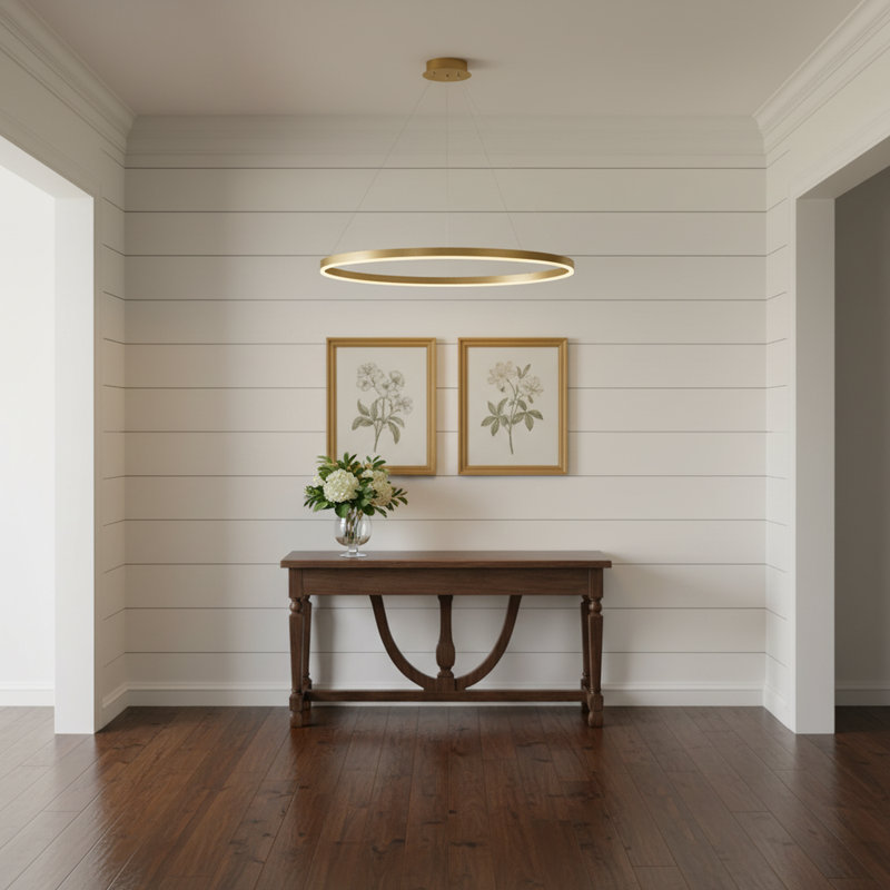 Stockham 1-Light Chandelier Round Circle LED Kitchen Island Pendant Remote Dimming, Gold, 3.5" H x 32" W x 32" D