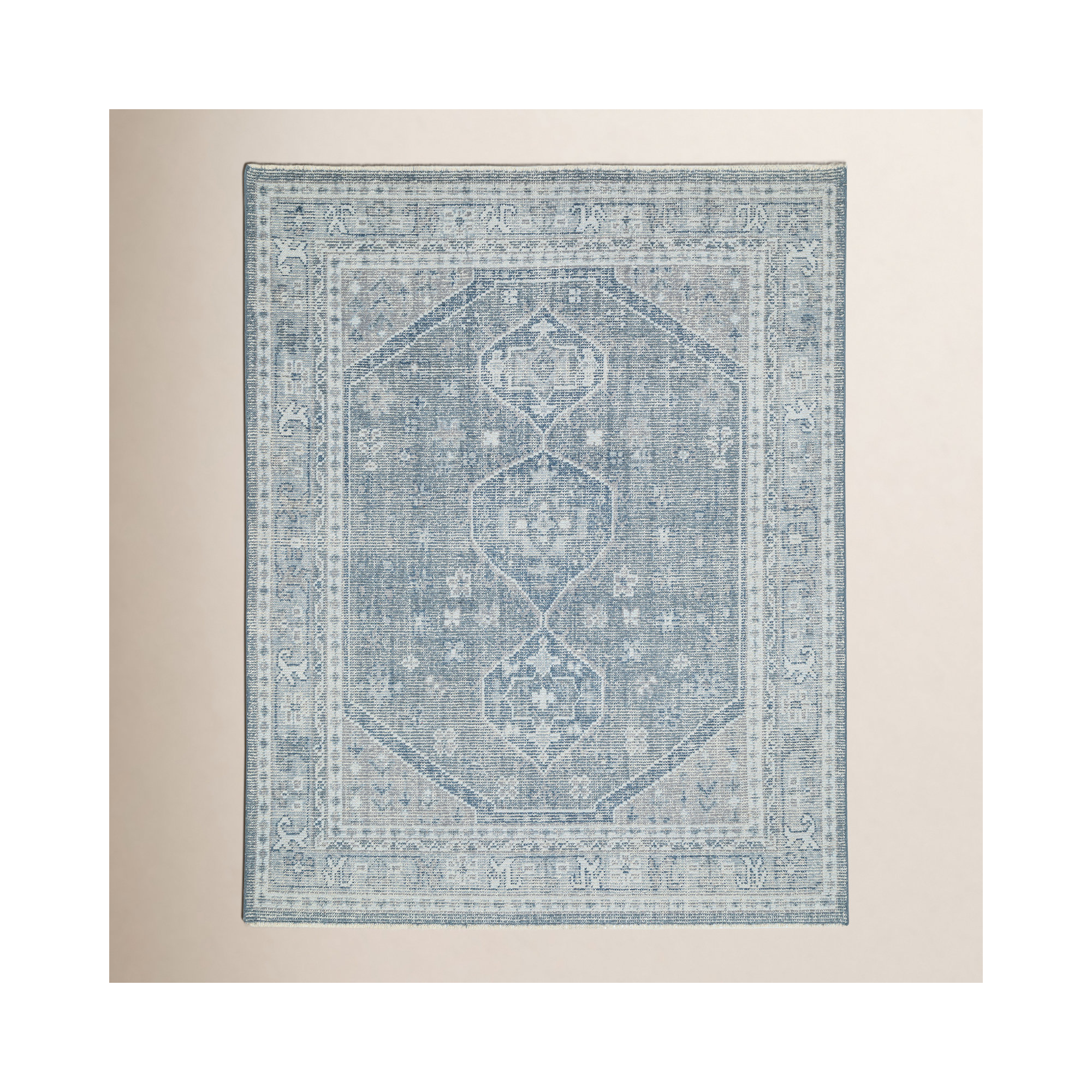 Ciro Handmade Wool Blue/Ivory Rug, Rectangle 7'6" x 9'6"