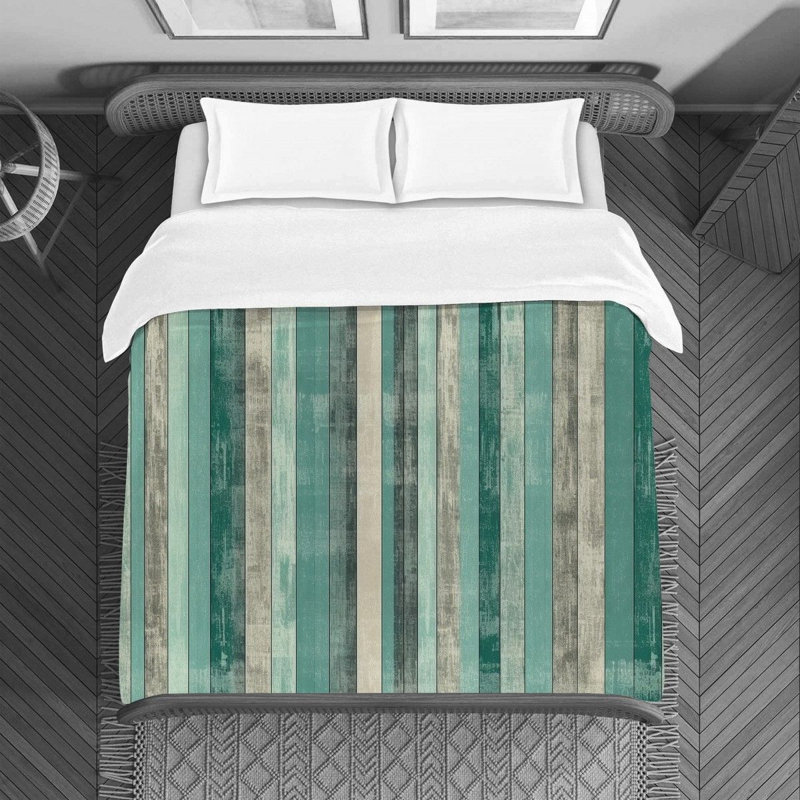 Vertical Striped Green/Turquoise Microfiber Duvet Cover, Twin