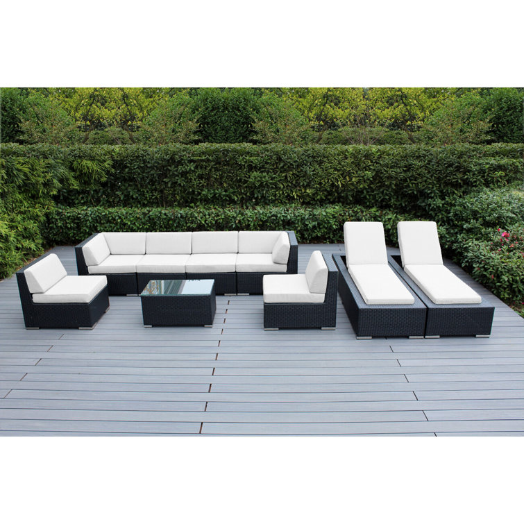 Barna 9 Piece Rattan Sectional Seating Group with Cushions - No Assembly