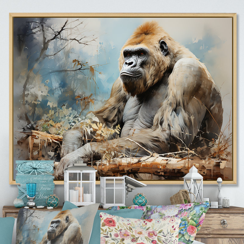 Gorillas Reverie - décoration murale gorille, H 34 po x l 44 po x P 1,5 po, Cadre naturel flottant