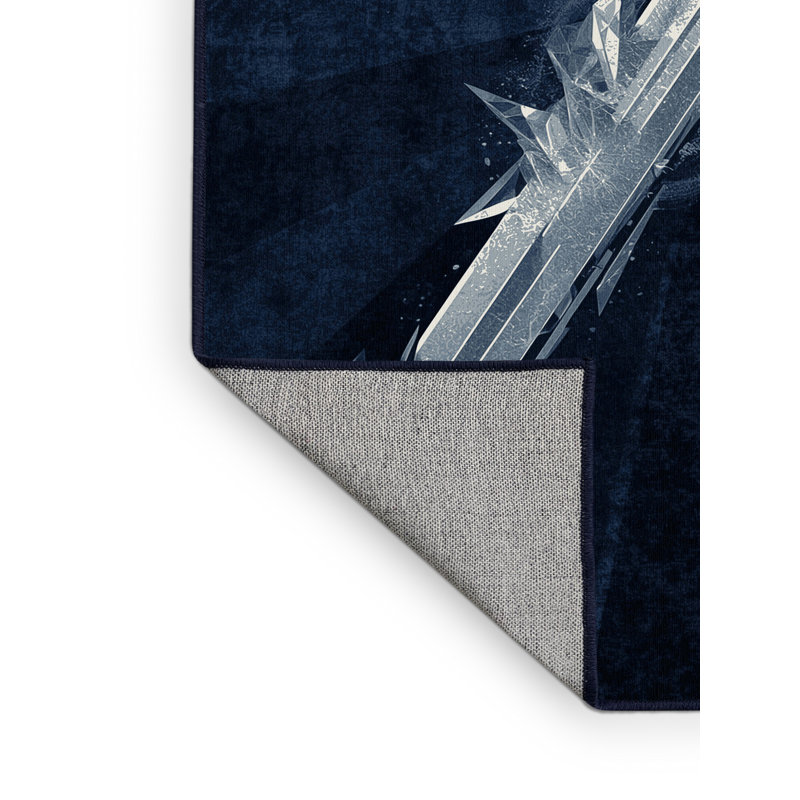 Tapis bleu abstrait délavé à la machine en bleu délavé à la machine Alan, 2 x 5
