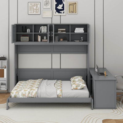 Lit escamotable mural avec bureau, tablettes et armoires de rangement