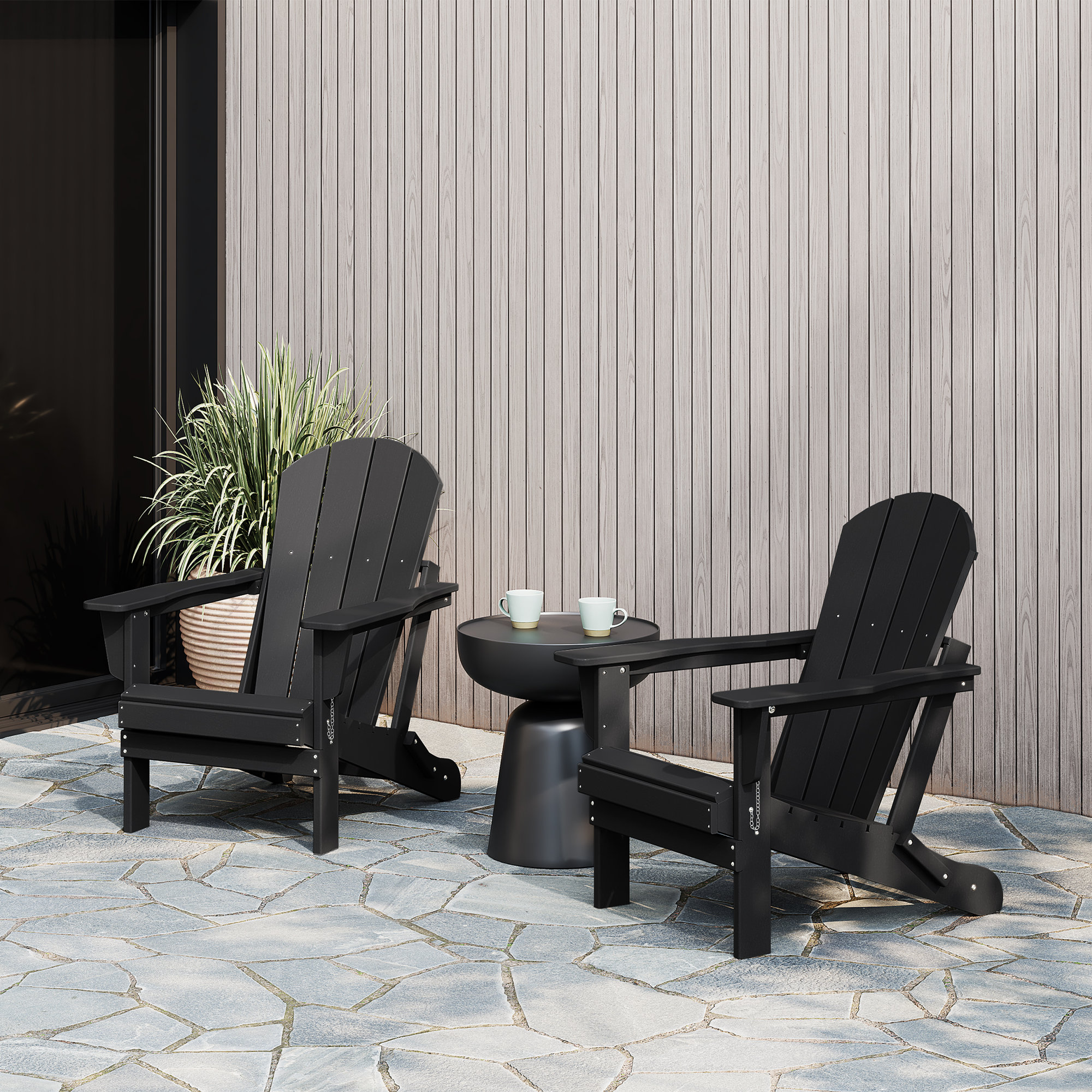 Laguna Foldable Outdoor Adirondack Set, Black