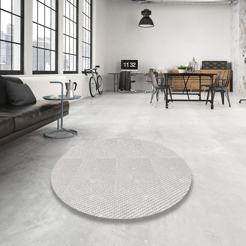 Tapis blanc cassé à motif, Rond 4 pi