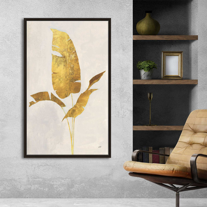 Palmier doré II - peinture, L 39,5 po x H 63,5 po, Cadre noir