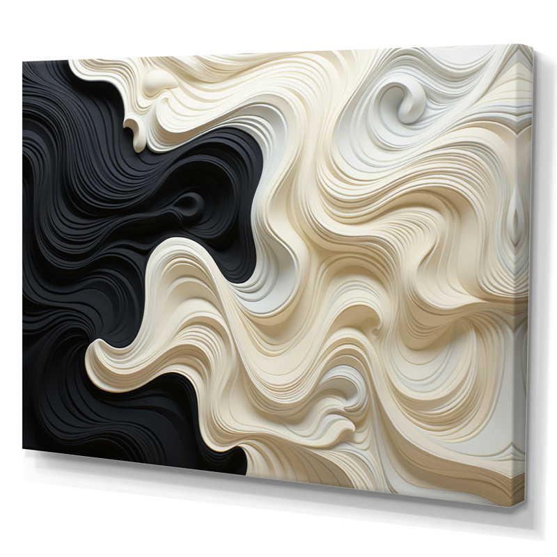 Noir blanc opt art contrastant des vagues - art mural Op Art, H 24 po x l 32 po, Toile tendue, Sans cadre