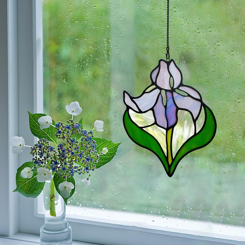 Penderie pour fenêtre en verre coloré Iris, Cadeaux pour femme Iris Flower, Suncatcher en verre coloré pour fenêtre