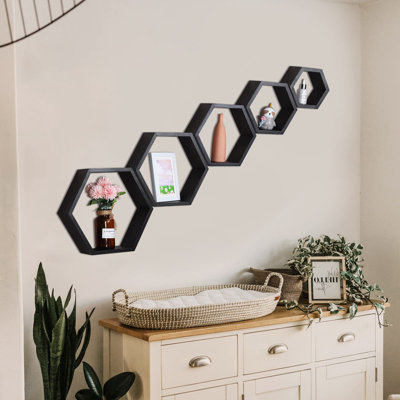 Roshonda Hexagon Wood Floating Shelf