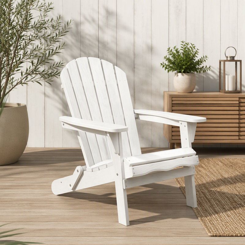 Fauteuil de jardin pliant Adirondack en bois avec finition grain de bois gaufrée, White