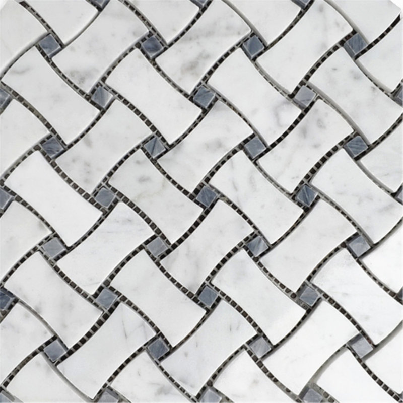 12 in. x 12 in. Basketweave Polished Marble Tile
