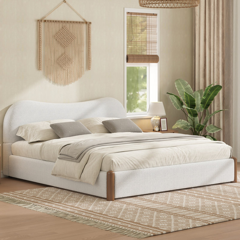 Lit plateforme tapissier avec pieds de soutien en bois, molleton berbère doux et fabrication robuste pour le confort et la durabilité