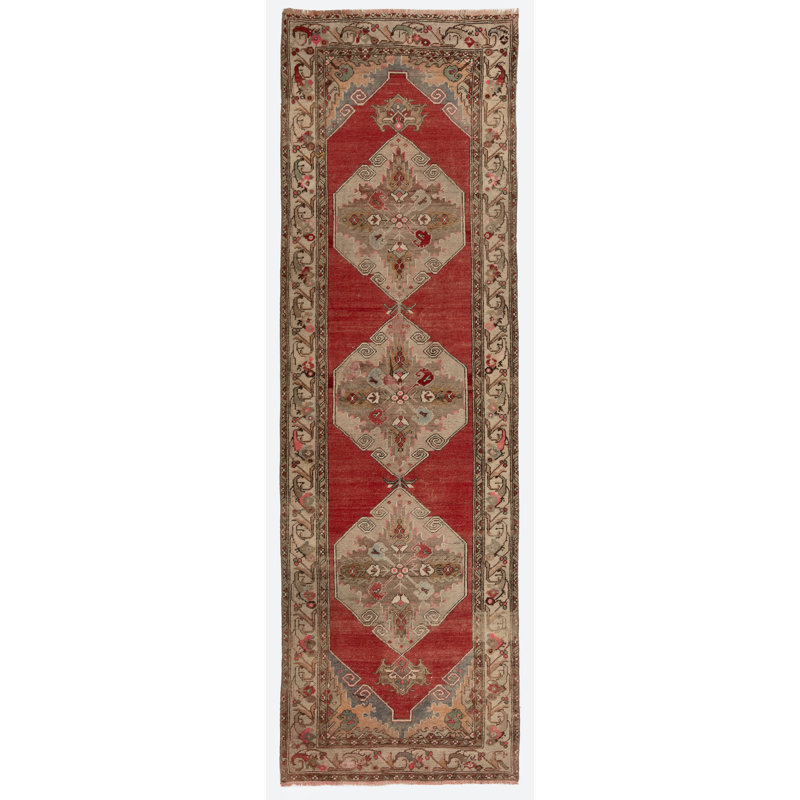 Chemin de table Oushak antique fabriqué à la main.  Tapis en laine unique en son genre.