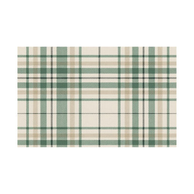 Cream Sage Green Vintage Tartan Plaid Rectangular Tablecloth Scalloped for Farmhouse Decor 60 x 120 inch