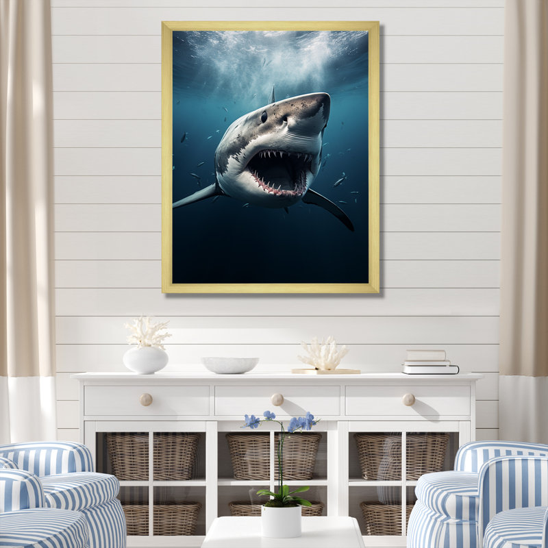 Requin bleu apex photo sur toile, Cadre doré simple, H 32 po x l 16 po x P 1 po