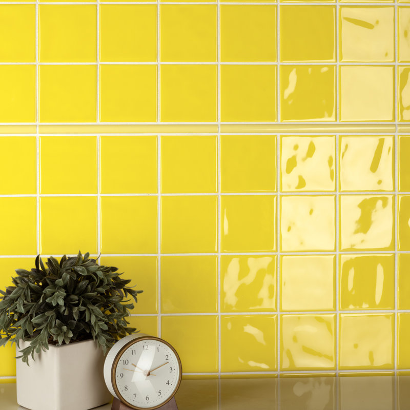 Twist 4" x 4" Ceramic Grid Mosaic Tile, Yellow