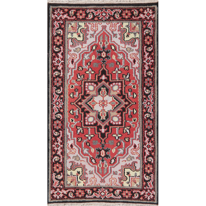 Tapis rouge traditionnel en laine à motif géométrique 3x5