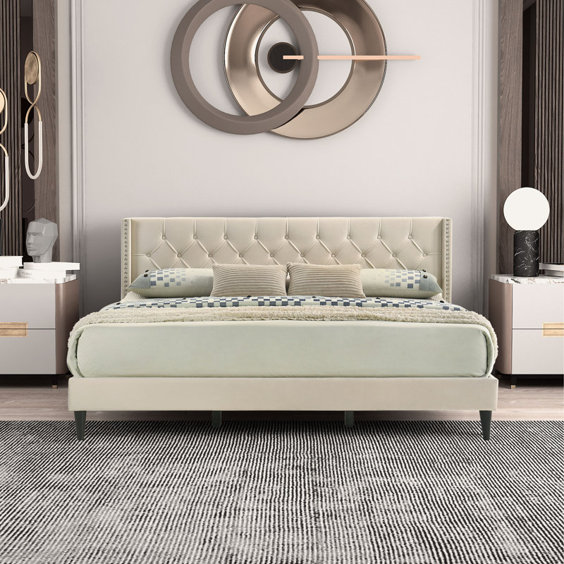 Lukasik Modern Tufted Wingback Upholstered Platform Bed, King