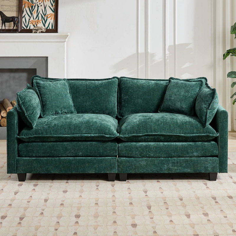 Schmucker Modular Oversized Deep-Seat Cloud Sofa, Modern Double-Layer Cushion Cloud Couch, Green, 33" H x 78" W x 35" D