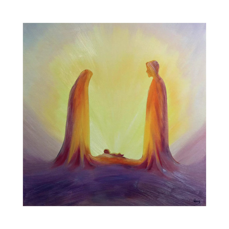 Mary And Joseph Look With Faith On The Child Jesus At His Nativity, 1995 by Elizabeth Wang - Painting on Canvas