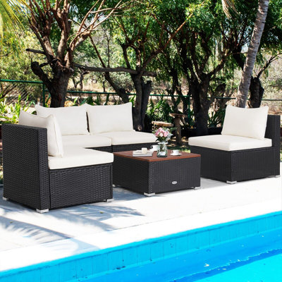 5 Pcs Outdoor Patio Furniture Set PE Wicker Conversation Set Sectional Sofa Set