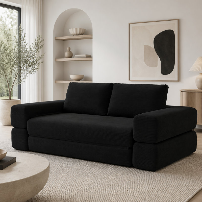 Canapé-lit convertible de 81 po, matelas de lit futon pliable avec coussins 3 en 1, Noir
