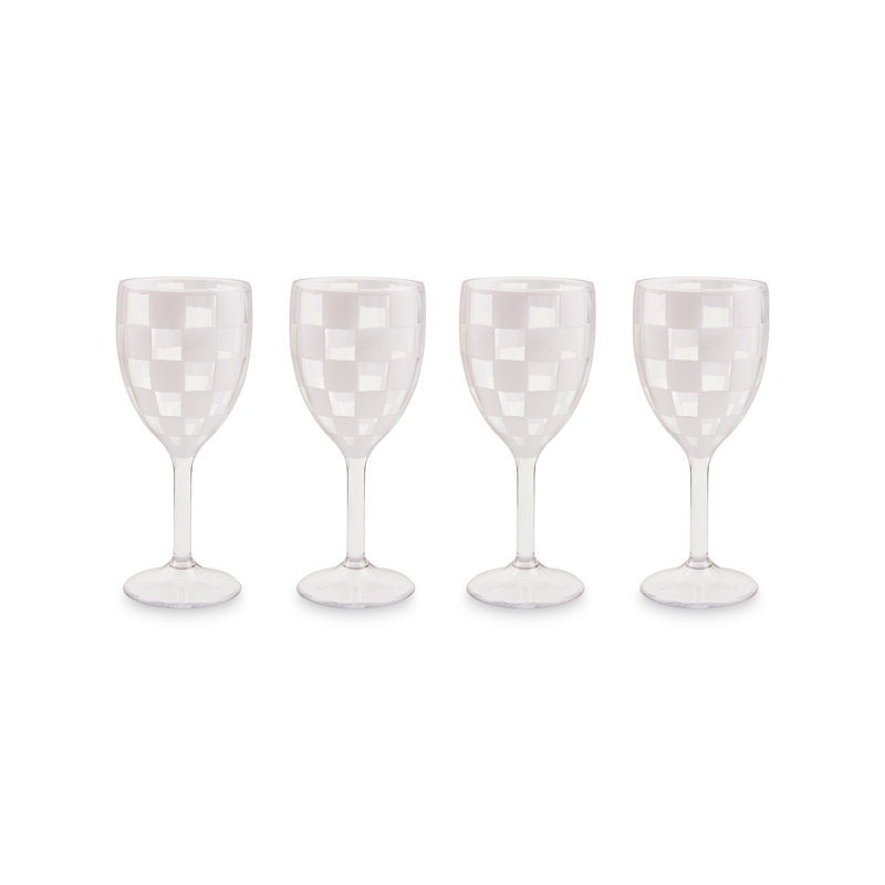 Black Check Acrylic Wine Goblets, White/Clear