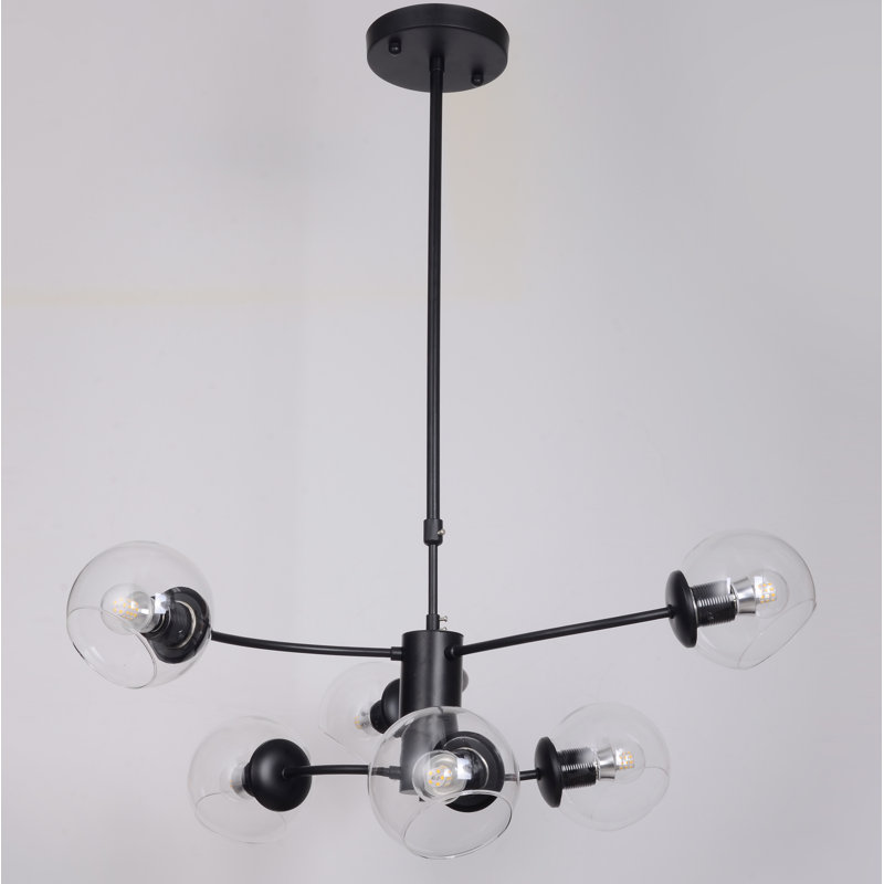Lustree linéaire 6 lumières spoutnik modern Preesall, Noir, Transparent