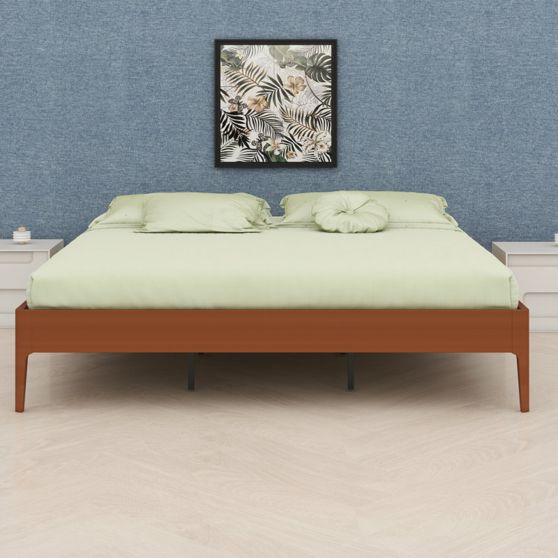 Élégante base de lit plateforme en bois avec lattes de bois et support en métal, Très grand lit, Brun