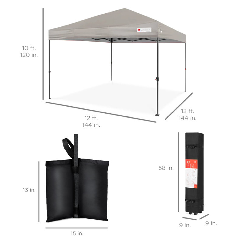 Best Choice Products Easy Setup Pop Up Canopy W/ 1-Button Setup, Wheeled Case, 4 Weight Bags, 12ft x 12ft, Light Gray