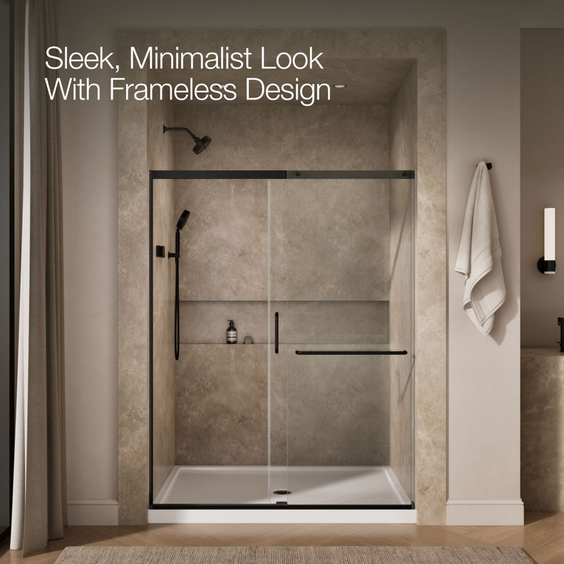 Elate Tall Sliding Shower Door, 75-1/2-In H X 62-1/4 - 65-5/8-In W, With Heavy 5/16-In Thick Crystal Clear Glass, Black